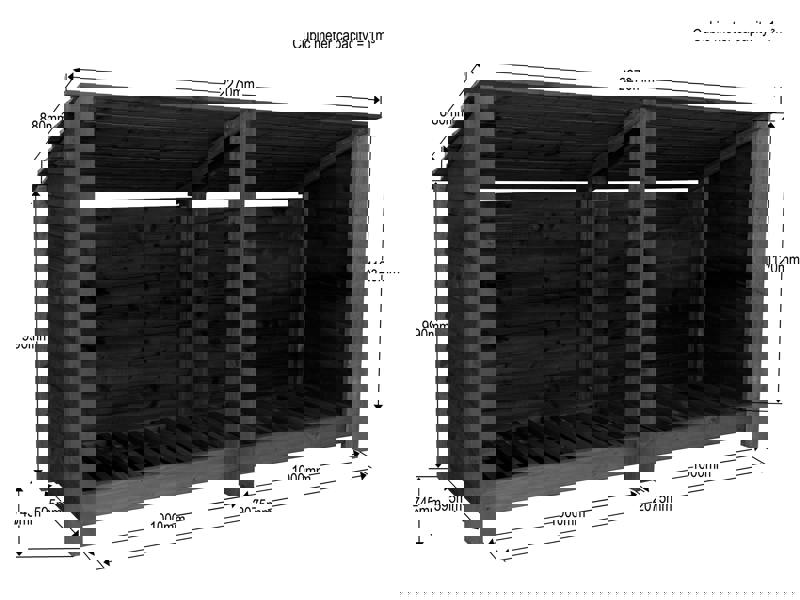 Arbor Garden Solutions Wooden Log Store (Roof Sloping Back) W-227cm, H-126cm or 180cm, D-88cm - Brown Finish