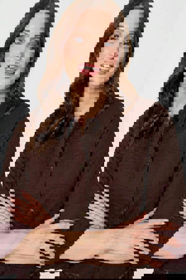 Brown | Frilled Hem 3/4 Flare Sleeve Shirt