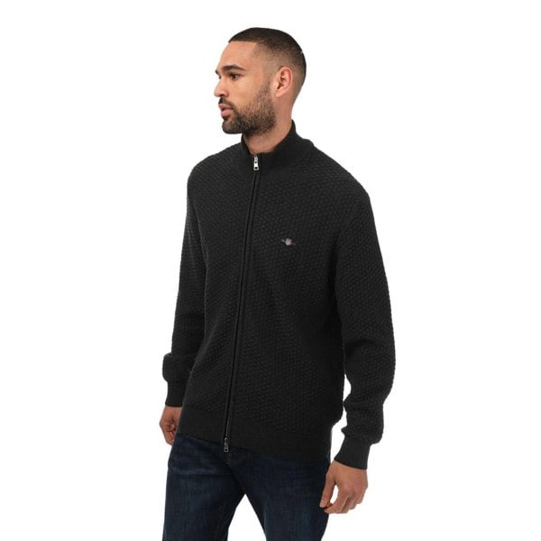Gant Mens Textured Cotton Zipped Cardigan - Charcoal