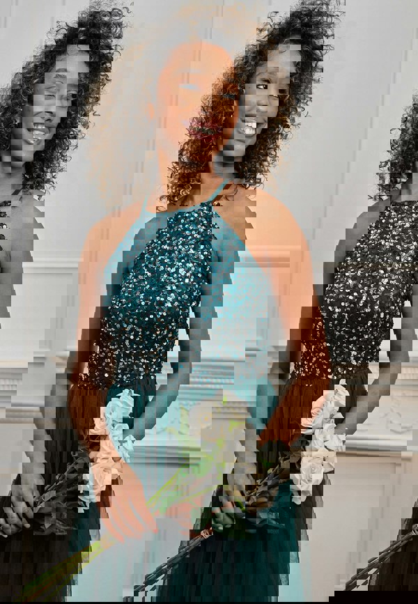 ANGELEYE Embellished Halterneck Sequin Midi Dress - Emerald Green