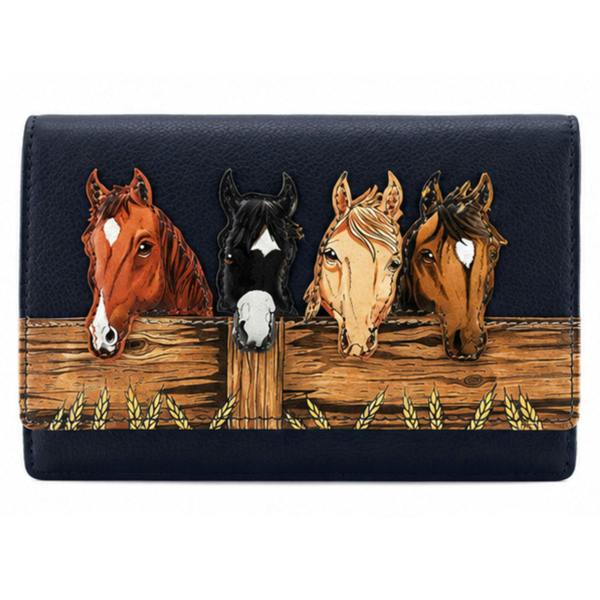 Mala Leather Stable Row Horse Appliqué RFID Leather Tri-Fold Purse