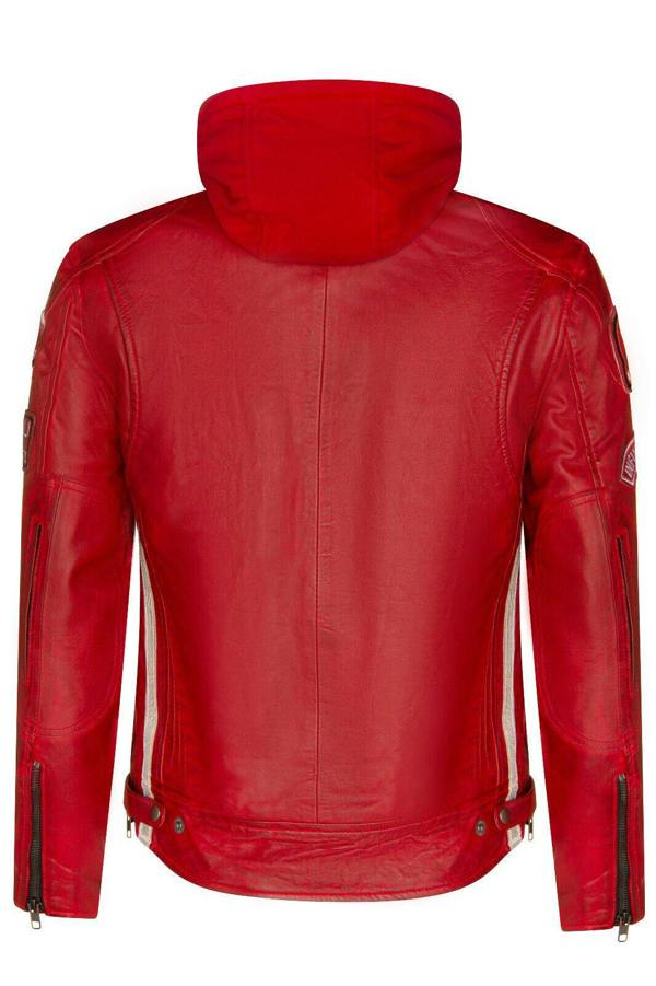 Infinity Leather Mens Racing Hooded Leather Biker Jacket-Detroit