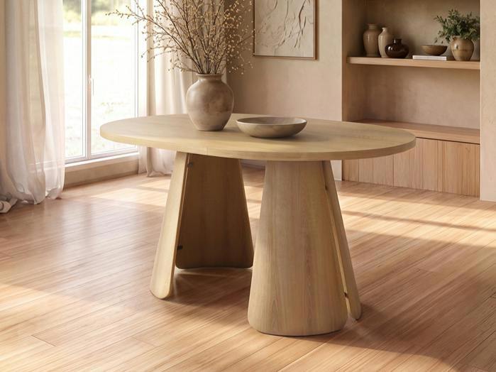 SOLACE+CO Ebony 4-6 Seater Round Extendable Dining Table Oak