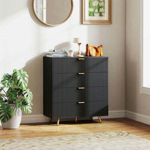 Wyld Haus Disu Wooden Black Elegant 4 Drawer Bedside Storage Table