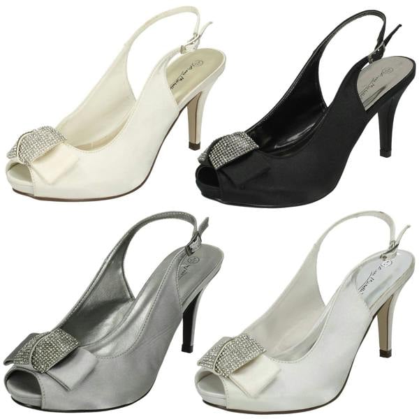 Anne Michelle Ladies Anne Michelle Peep Toe Diamante Bow Court Shoes F10254