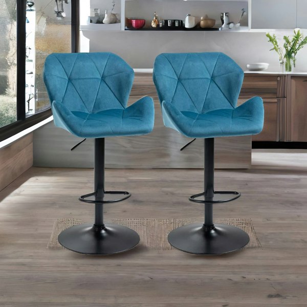 Rafaelo Mobilia Set Of 2 Adjustable Height Retro Blue Bar Stools