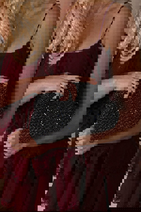 SVNX Crystal Pouch Clutch Bag In Black