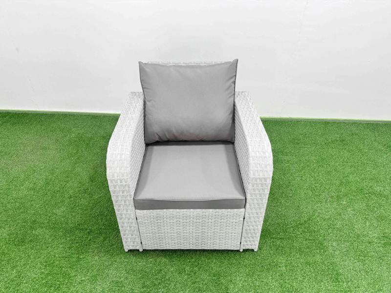 Fimous 3 Stools Rattan Lounge Set, High Back Poly, Reclining Loveseat, Coffee Table, Indoor Outdoor Patio and Side Table, Light Grey