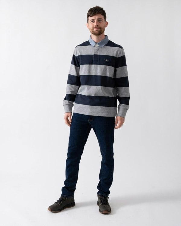 GANT Mens Regular Fit Chambray Stripe Heavy Rugger - 93 Grey Melange
