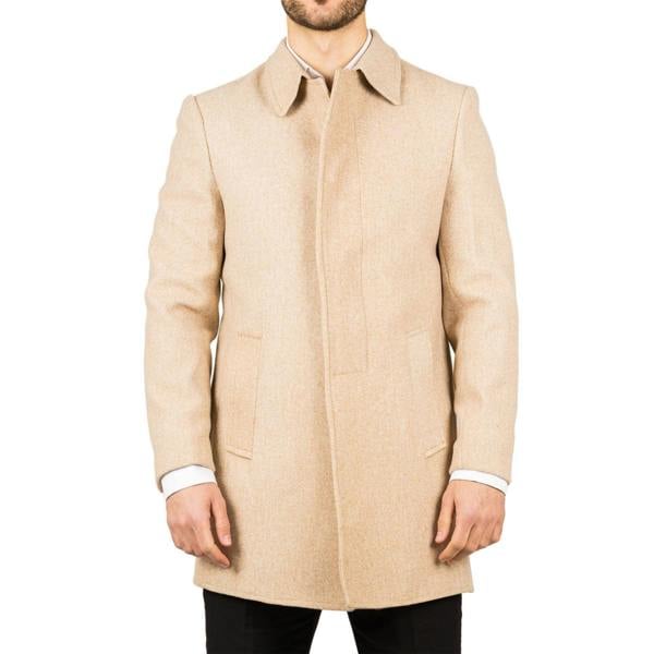 Infinity Leather Men's Wool Blend Classic Collar Beige Overcoat