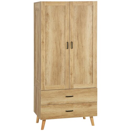 Wyld Haus Corasoro Natural Wood Finish 2 Door Modern Wardrobe With 2 Drawers And Hanging Rail