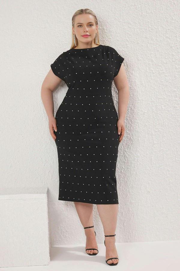 WOVCOR Sleeveless Embellished Mini Woven Plus Size Evening Dress
