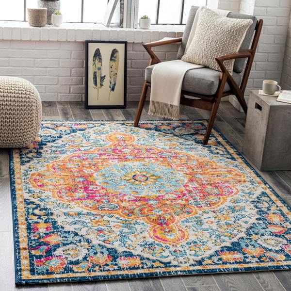 Livabliss Floransa-Vintage Orange Blue Pink Cream Traditional Boho Rug