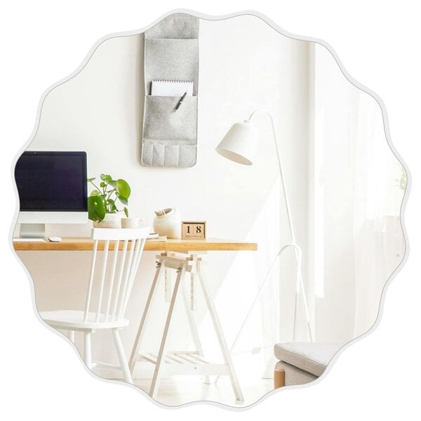 deAO Toys deAO Irregular Wavy-Edge Bathroom Mirror Modern Decorative Wall Mirror for Vanity, Bedroom & Living Spaces (White Frame)