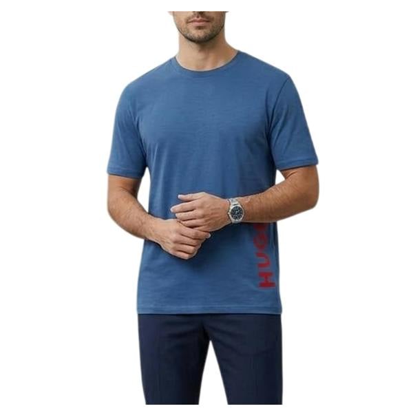 Hugo Mens Logo Organic Cotton T-Shirt - Medium Blue - 
