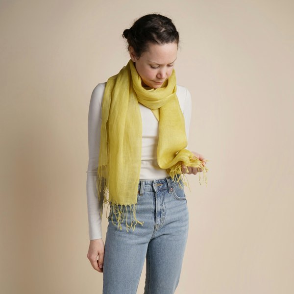 Antonia York Talia | Linen Scarf with Tassels - Mustard Yellow