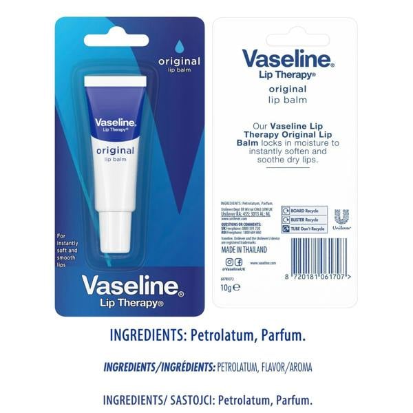 Vaseline Lip Therapy Original Hydrating Lip Balm Pocket Tube 10g, 4 Pack