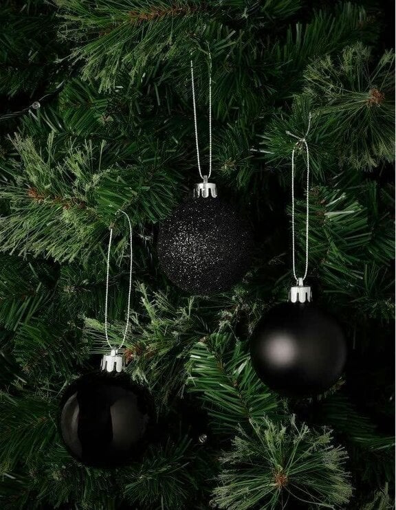 Shatchi 50mm Black Shatterproof Christmas Baubles in 9 Pack and 18 Piece Sets with Mixed Finishes