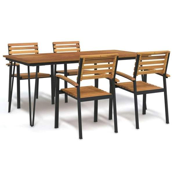 Berkfield 5 Piece Garden Dining Set Solid Wood Acacia and Metal