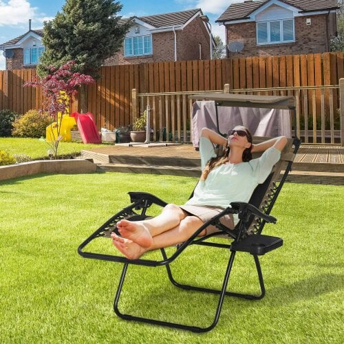 Bobobiy Zero Gravity Lounger Chair, Folding Reclining Patio Chair - Shade Cover, Padded Seat, Cup Holder, Soft Cushion & Headrest for Poolside