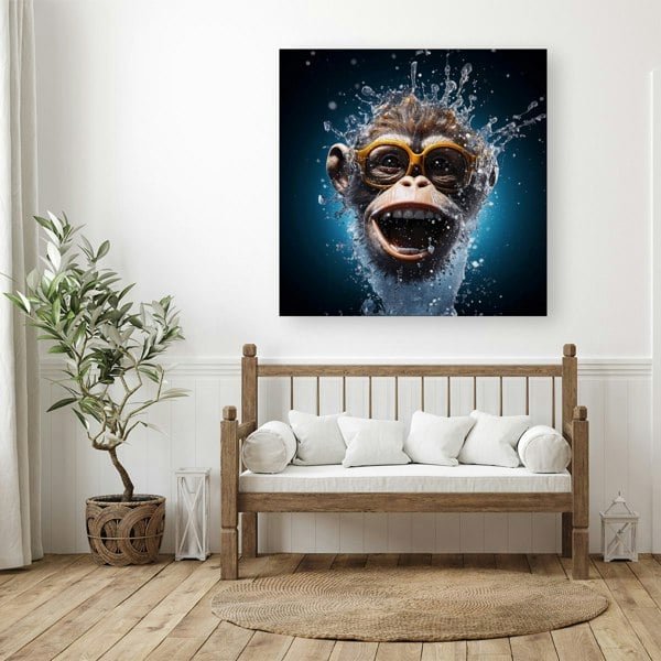 Warren Reed Splash Art Cheeky Chimp Face Canvas