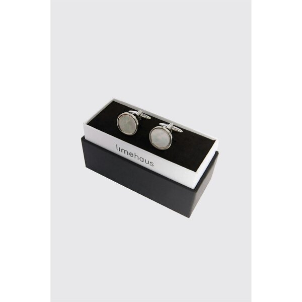 Limehaus Silver Round Mother of Pearl Cufflinks