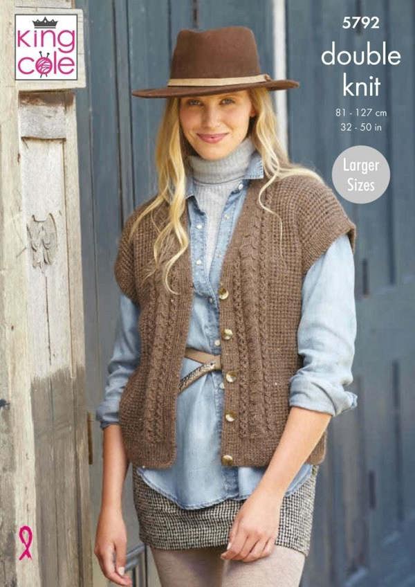 King Cole Homespun DK Knitting Pattern 5792, Cardigans, Waistcoats for Women, 32 - 50 Inches