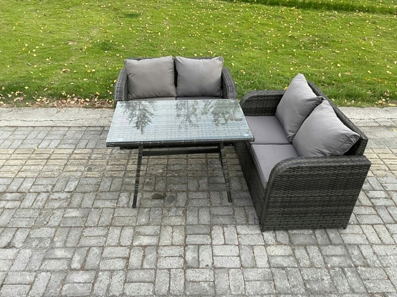 Fimous Outdoor Garden Furniture Sets 3 Pieces Wicker Rattan Furniture Sofa Sets with Rectangular Dining Table Love Sofa