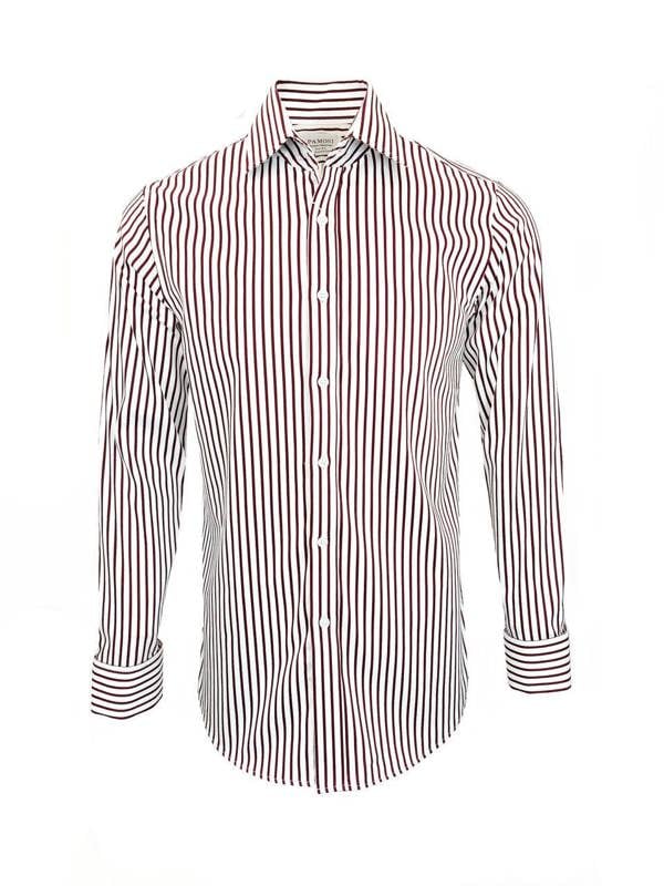 Pamoni Men's Slim Fit Red & White Striped Shirt