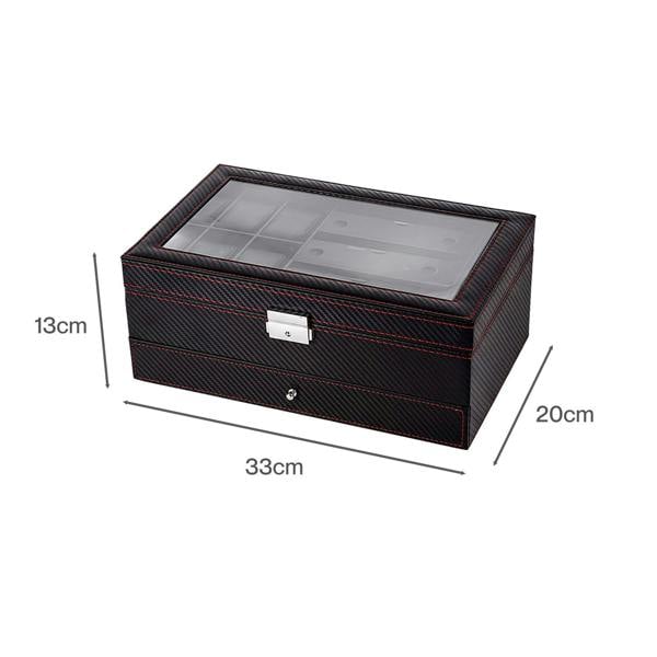 ilus Watch Box Watch Storage Jewelry Box 2 Layer Glass Lid Lockable Display Black