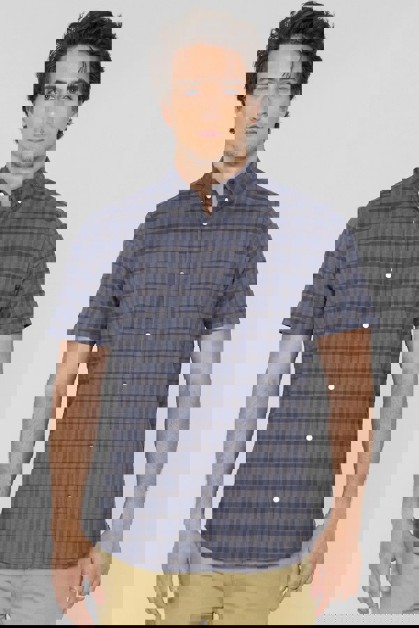 ENORSIA Men's Check Short Sleeve Oxford Shirt