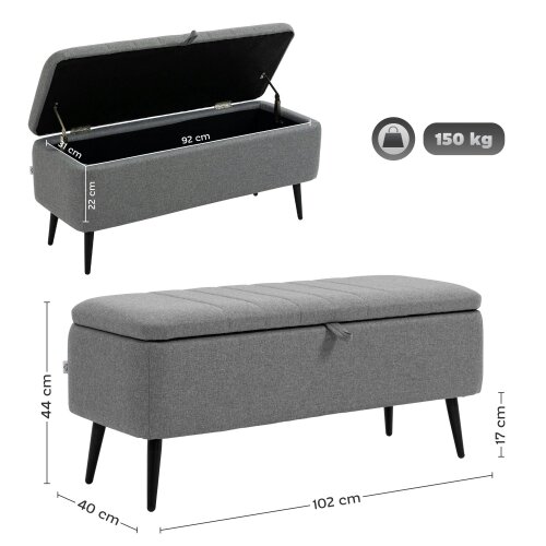 Wyld Haus Kala Fabric Grey Rectangular Storage Ottoman Bench With Flip Top And Steel Legs