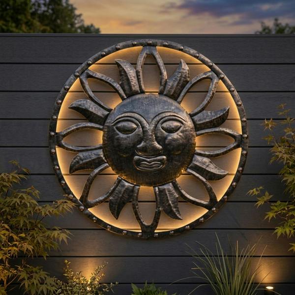 Garden Greatness Lunaria Iron Sun Solar Wall Light