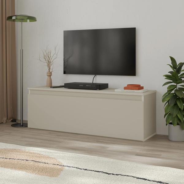 Decortie Modern TV Stand Unit 120cm with Soft-Close Drop-Down Door Non-handle Design & Storage Space, Living Room