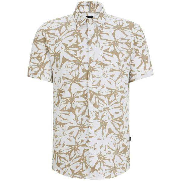 Boss Mens Floral Short-Sleeved Shirt - White - 