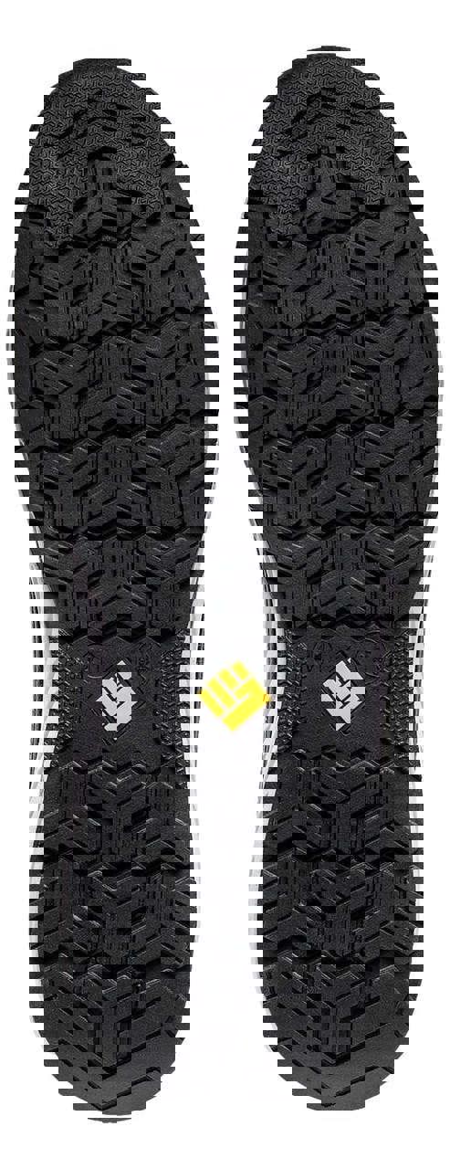 TOWORKFOR Super Set Mens/Womens Composite S1P Safety Trainers, close-up view of the durable black rubber sole with geometric tread pattern for enhanced grip and safety.