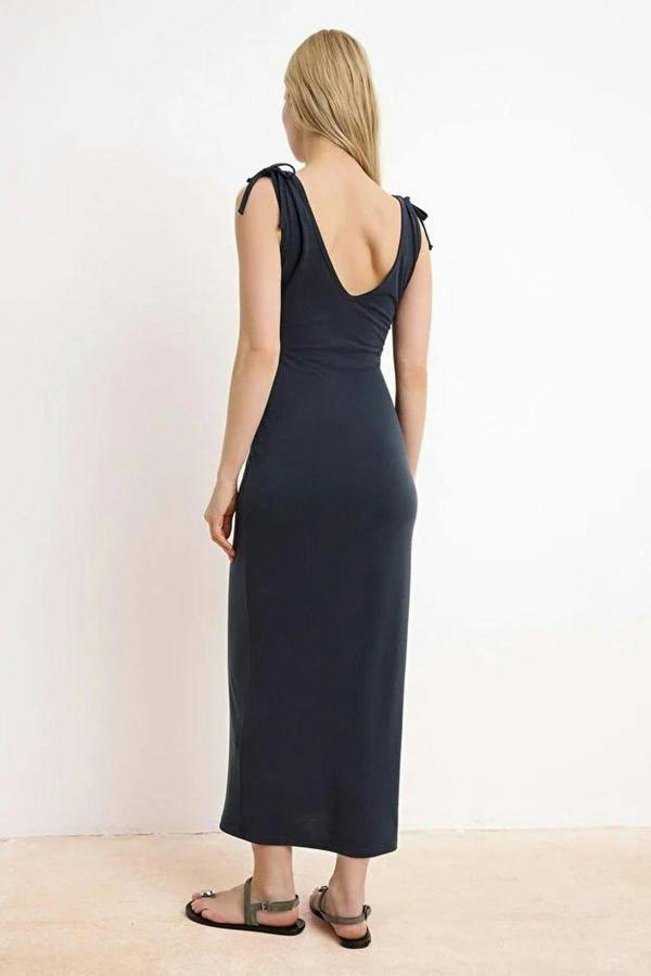 WOVCOR Bodycon V-Neck Sleeveless Tie-Detail Modal Knit Dress