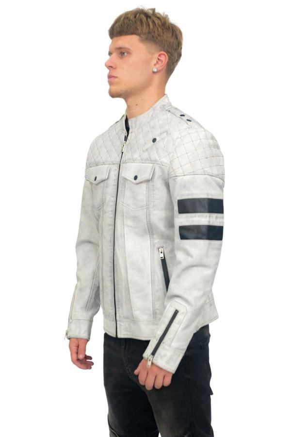 Infinity Leather Mens Vintage Quilted Leather Racing Jacket-Cardiff