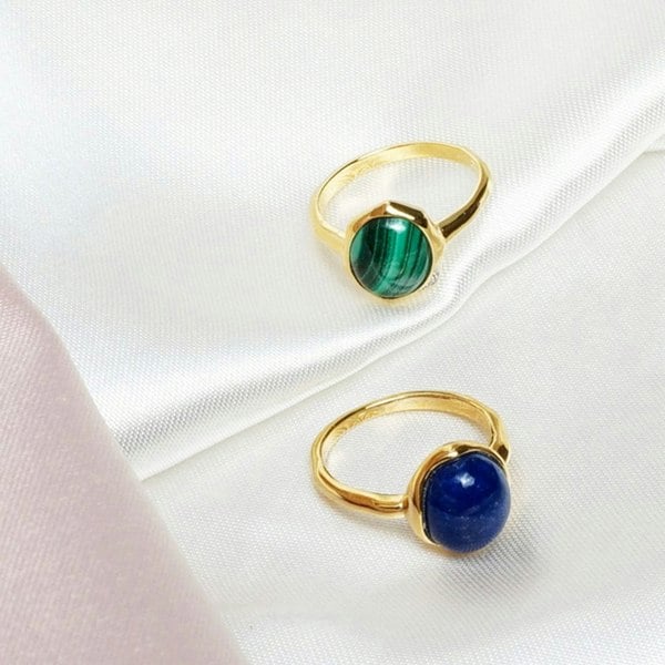 270R057506925 Irregular B Gem Malachite & Diamond Ring in Gold Plated Sterling Silver 4