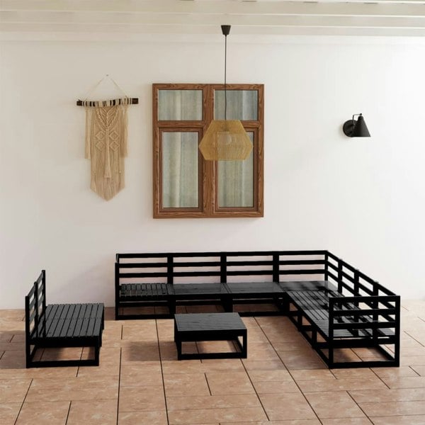 Berkfield 10 Piece Garden Lounge Set Black Solid Pinewood