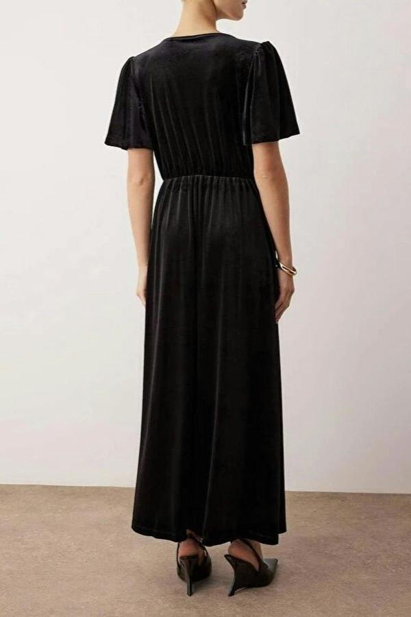 WOVCOR Velvet Wrap V-Neck Midi Knitted Dress