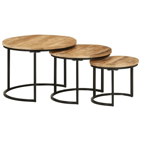 Berkfield Nesting Tables 3 pcs Solid Rough Wood Mango