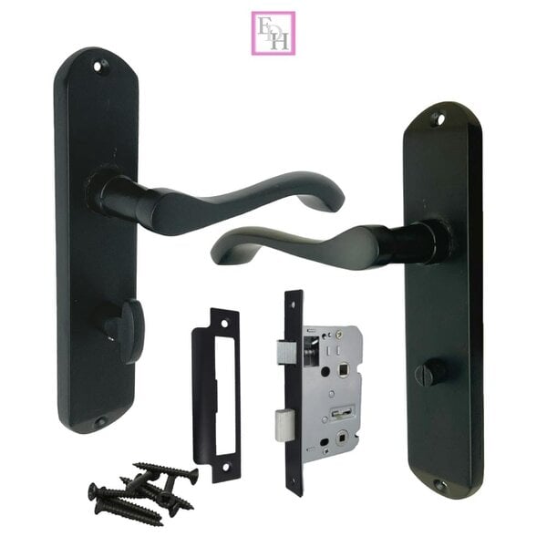 EDH Door Hardware Cadenza Modern Matt Black Scroll Door Handles Bathroom Lock Handle 178mm x 40mm
