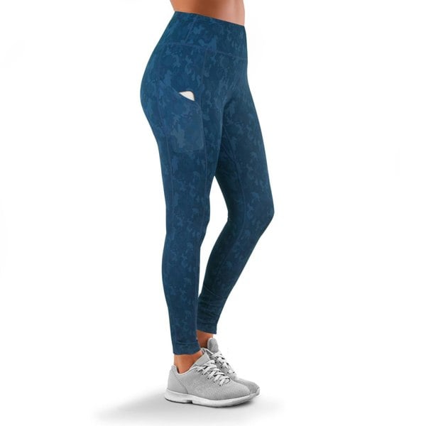 OOOOO Women's Workout Leggings Highwaist with Side Pockets & Camo Print, Blue