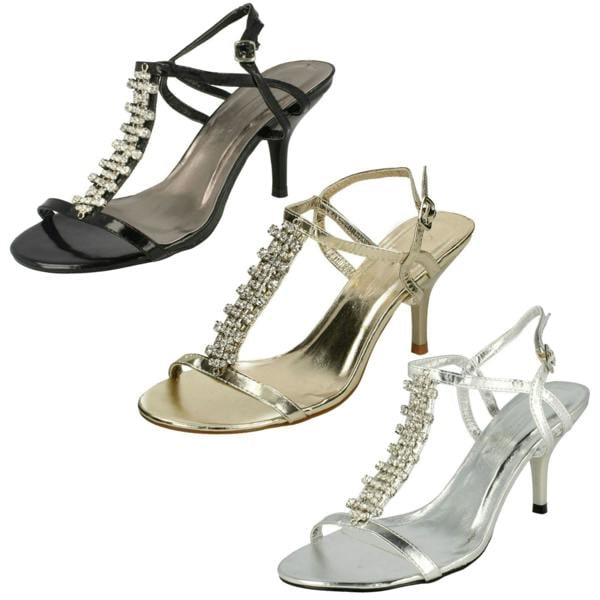 Spot On Ladies Spot On Diamante Strappy Heeled Sandals