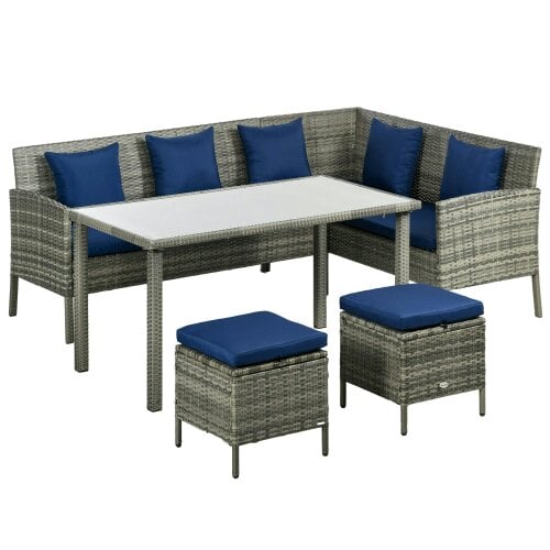 Wyld Haus Noro Rattan Dark Blue 5 Piece Outdoor Dining Furniture Set With Cushions