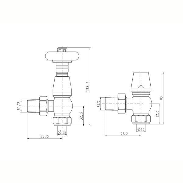 Flode Traditional Style Angled Wood Effect Head TRV & Lockshield | 15mm x 1/2" | Copper