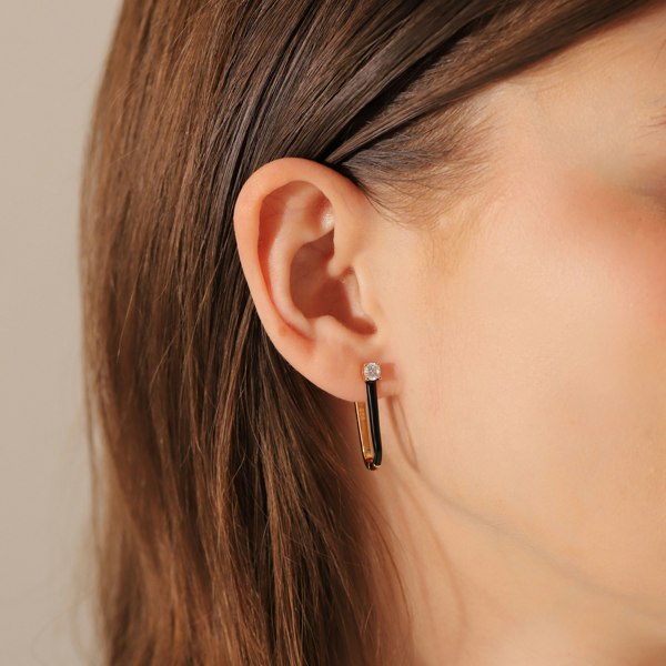 Gold Trip Black Enamel U Hoop Earrings