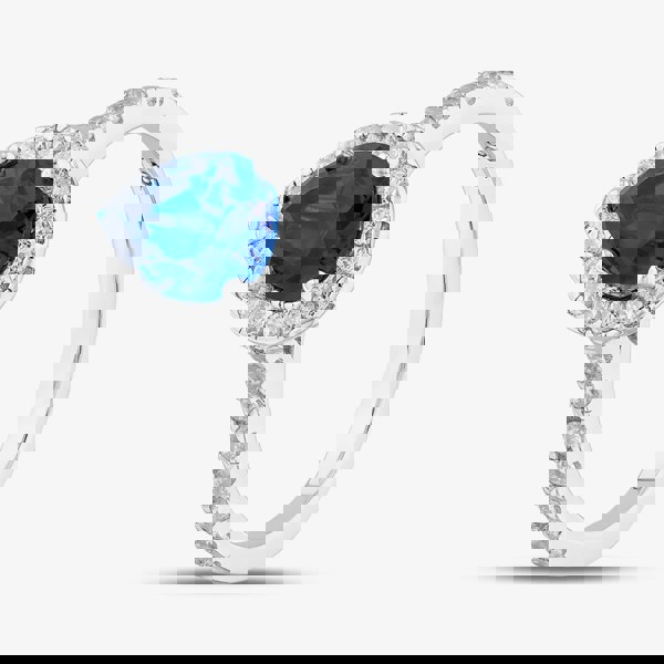 T. H. Baker Sterling Silver Blue Pear Cut Cubic Zirconia Shoulder Set Halo Ring S2183