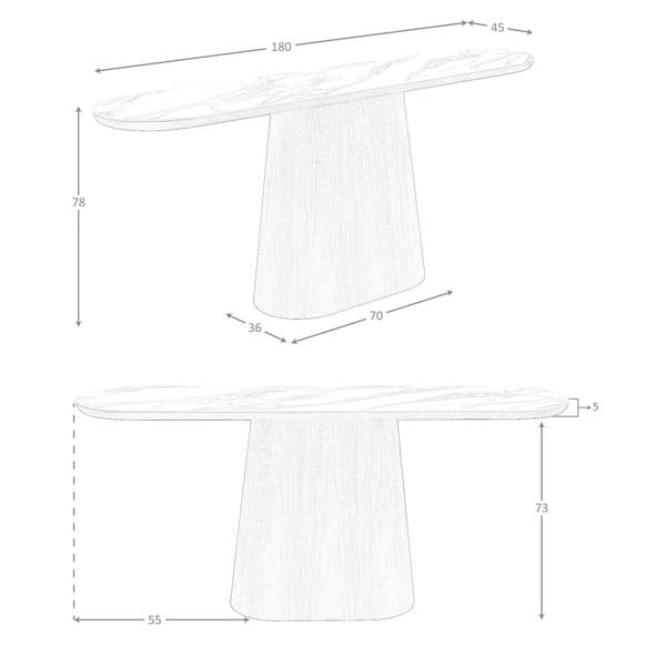 Angel Cerdá Porcelain Marble and Walnut Half Round Oval Console Table 3284